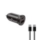 Ksix Cargador de coche , 20W, Carga rápida, Power Delivery, Multipuerto USB-C y USB-A + cable USB-C a USB-C, Negro